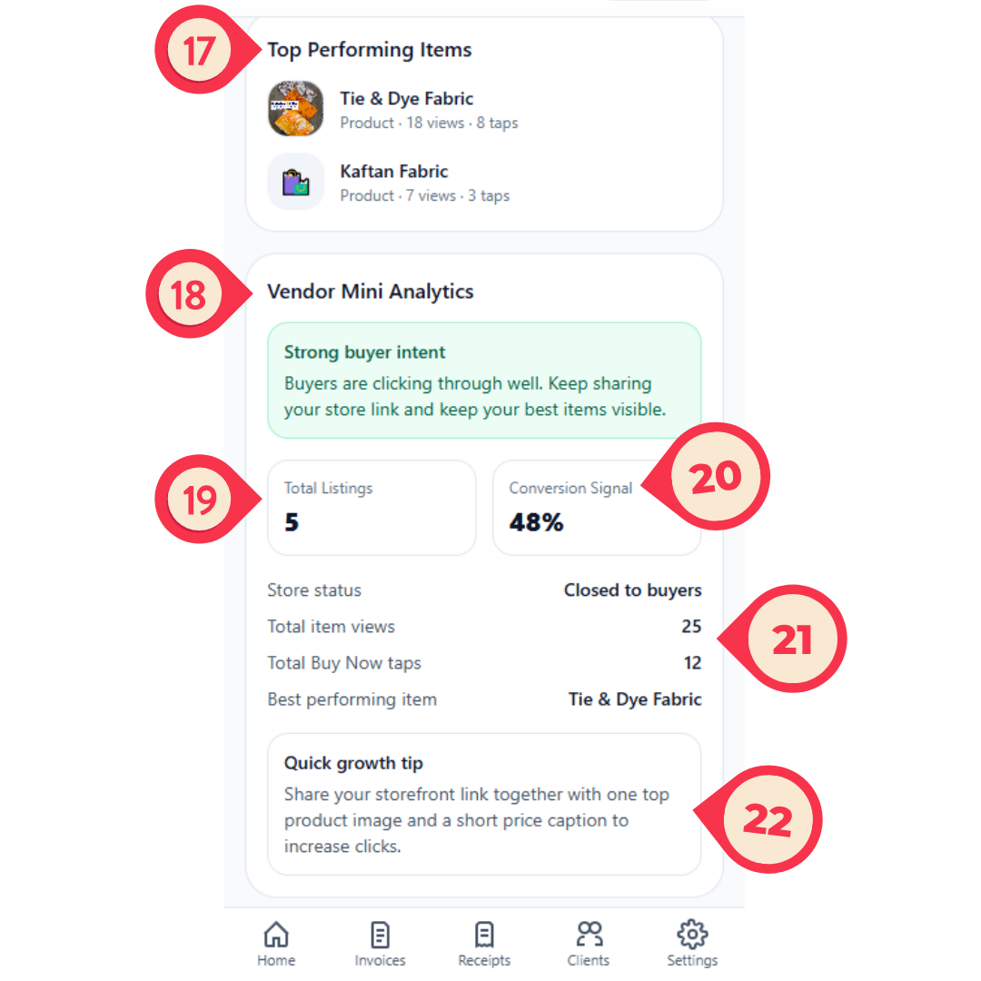 Review performance and mini analytics screenshot
