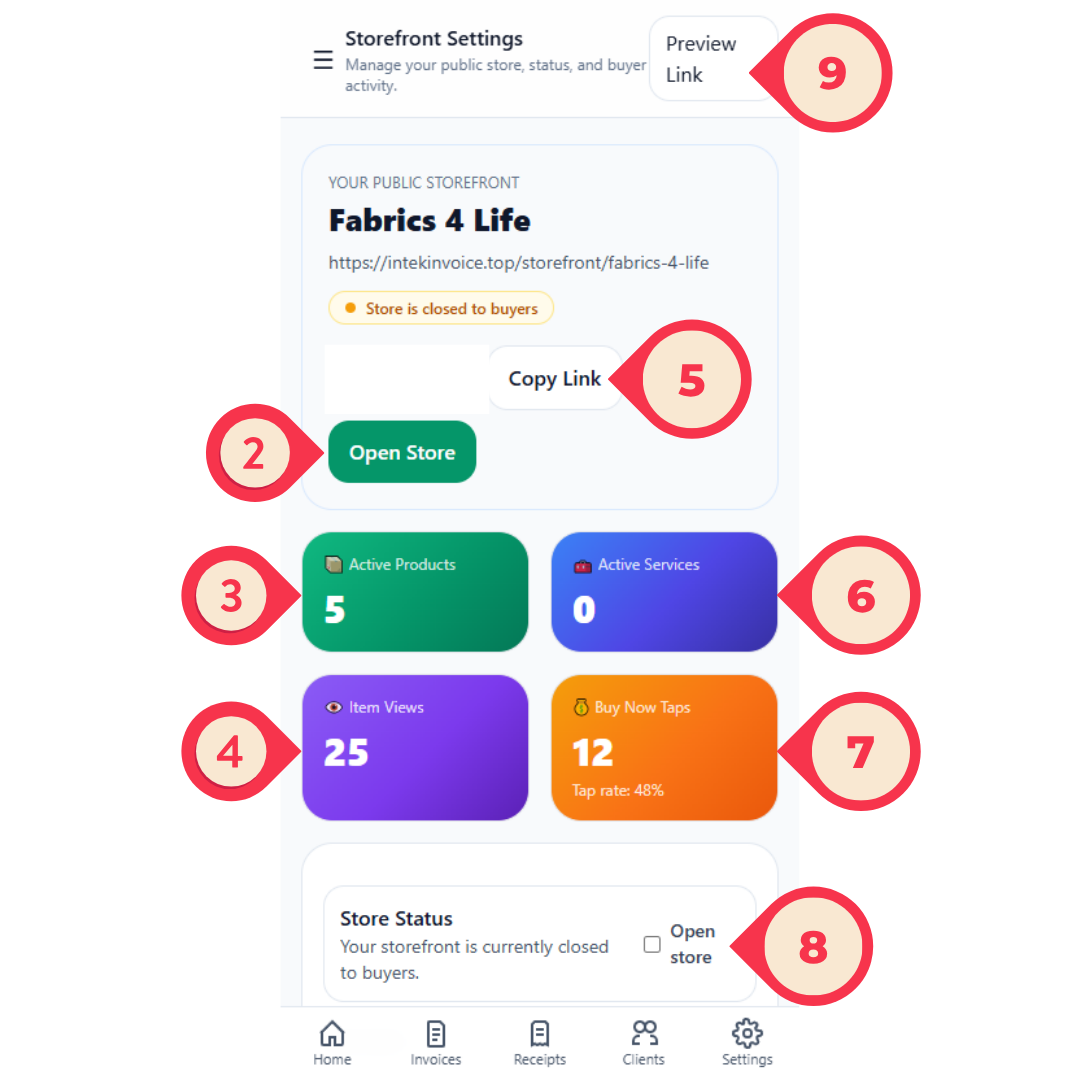 Review your storefront overview screenshot